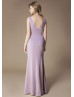 Purple Pleated Satin Crepe Bridesmaid Dress